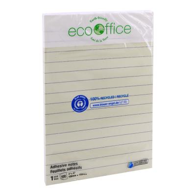 ECOOFFICE Yellow Adhesive Notes, 4"x6", Lined, 100% Recycled