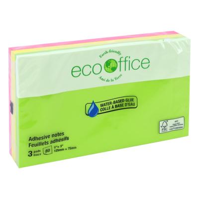 ECOOFFICE Neon Adhesive Notes, 3"x5", 3 Pack, FSC