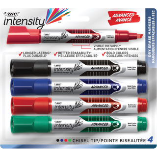 BIC Intensity Dry Erase Markers, Chisel Tip, x4 Assorted