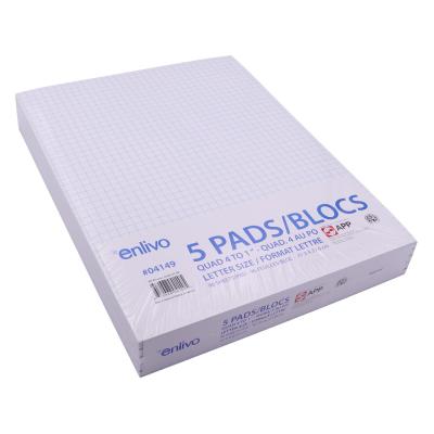 APP Quad Writing Pads, 4-1", 96 Sheets, 8.5"x11", 5 Pack
