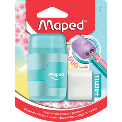 MAPED Connect Pencil 2-Hole Sharpener + Eraser, Pastel
