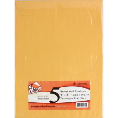 UNIPAK Kraft Envelopes 9"x12", 5 Pack