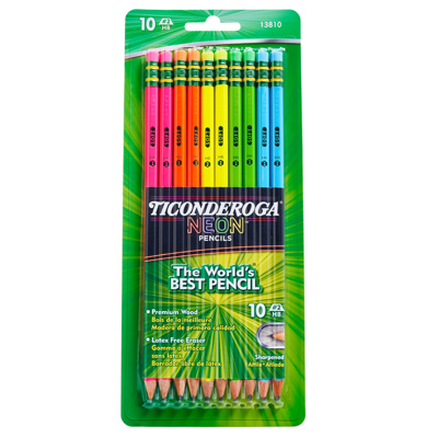TICONDEROGA Premium HB Neon Pencils x10