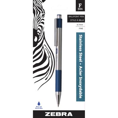 ZEBRA F301 Retractable Ball Pen, 0.7mm, Blue