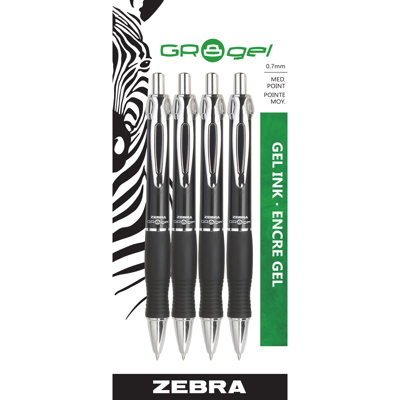 ZEBRA GR8 Gel Pen, 0.7mm, x4 Black