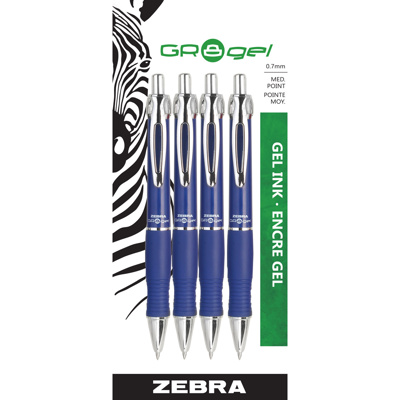 ZEBRA GR8 Gel Pen, 0.7mm, x4 Blue