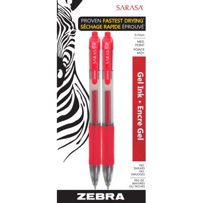 ZEBRA Sarasa Gel Pen, Quick-dry, 0.7mm, x2 Red