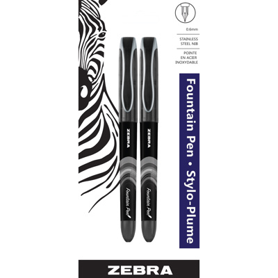 ZEBRA Fountain Pen, 0.6mm, x2 Black
