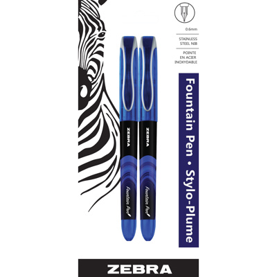 ZEBRA Fountain Pen, 0.6mm, x2 Blue