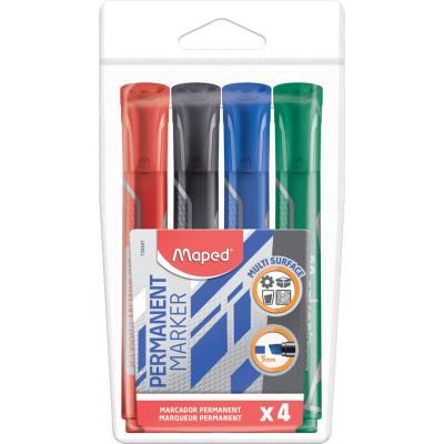 MAPED Jumbo Permanent Marker, Chisel Tip, x4 Assorted