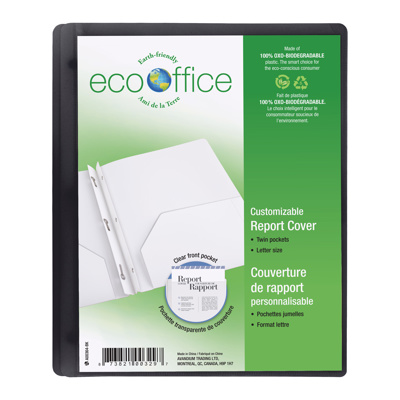 ECOOFFICE Poly Presentation 3-Prong Report Cover, Black