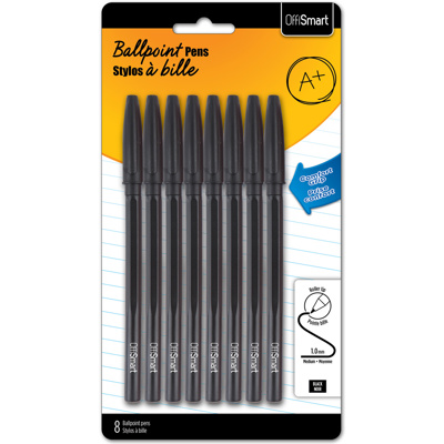 OFFISMART Stick Ballpoint Pen, 1.0mm, 8x Black