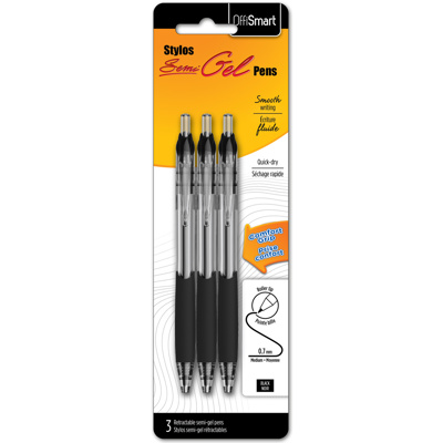 OFFISMART Smooth Gel Retractable Pen, 0.7mm, x3 Black