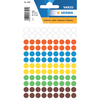 HERMA VARIO Colour-Coding Round Labels, Ø 8 mm Dots, Assorted