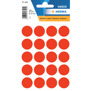 HERMA VARIO Colour-Coding Round Labels, Ø 19 mm Dots, Fluo Red