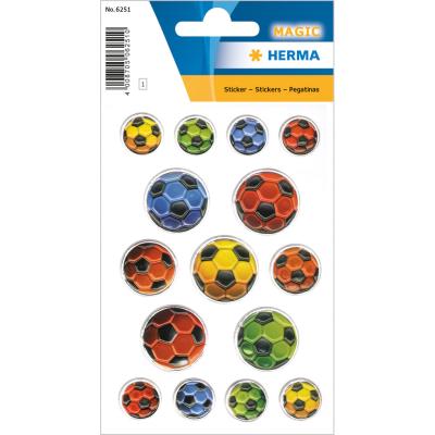 HERMA MAGIC Stickers Coloured Soccer Balls, Embossed
