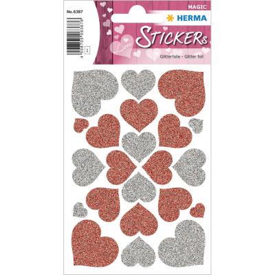 HERMA MAGIC Stickers Hearts Red+Silver, Glittery