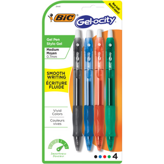 BIC Gelocity Gel Pen, 0.7mm, x4 Assorted