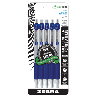 ZEBRA Z-Grip Elite Ballpoint Pen, 1.0mm, x5 Blue