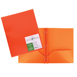 ECOOFFICE Poly 3-Prong Report Cover, 2 Pockets, Orange