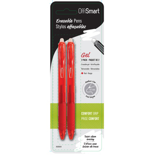 OFFISMART Retractable Erasable Gel Pen, 0.7mm, x2 Red