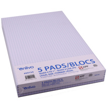 APP Quad Writing Pads, 4-1", 96 Sheets, 8.5"x14", 5 Pack