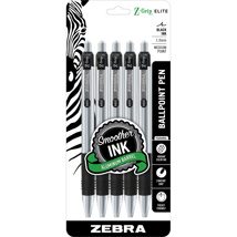 ZEBRA Z-Grip Elite Ballpoint Pen, 1.0mm, x5 Black